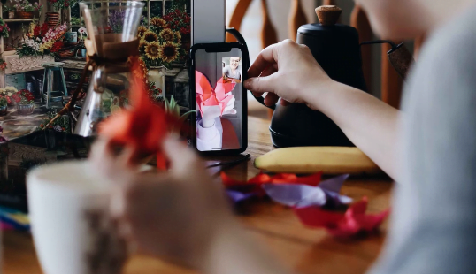 Een Vrouw Maakt Een Foto Van Haar Campagne Op Haar Telefoon Om Te Delen Op Sociale Media.