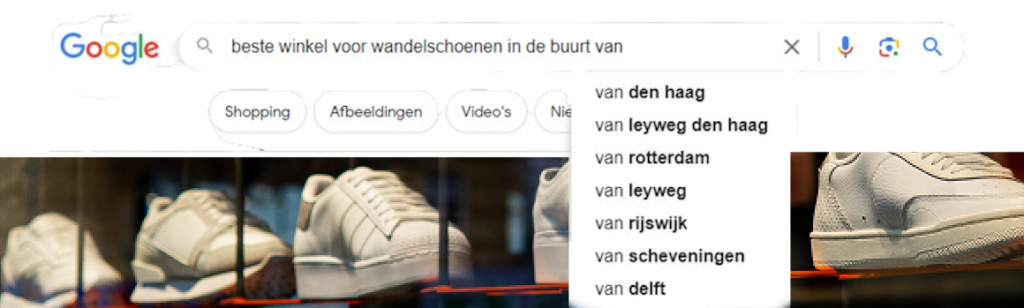 Een Geoptimaliseerd Google Zoekresultaat Met Een Paar Schoenen, Die Dankzij Effectieve Seo Technieken Hoger Scoren Op De Resultatenpagina Van De Zoekmachine.
